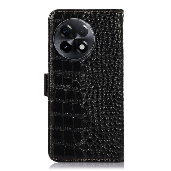 For OnePlus Ace 2 5G Crocodile Top Layer Cowhide Leather Phone Case(Black)