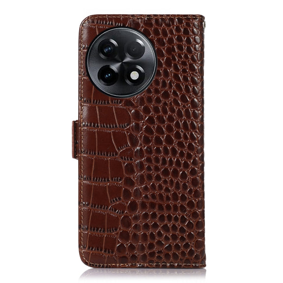 For OnePlus Ace 2 5G Crocodile Top Layer Cowhide Leather Phone Case(Brown)