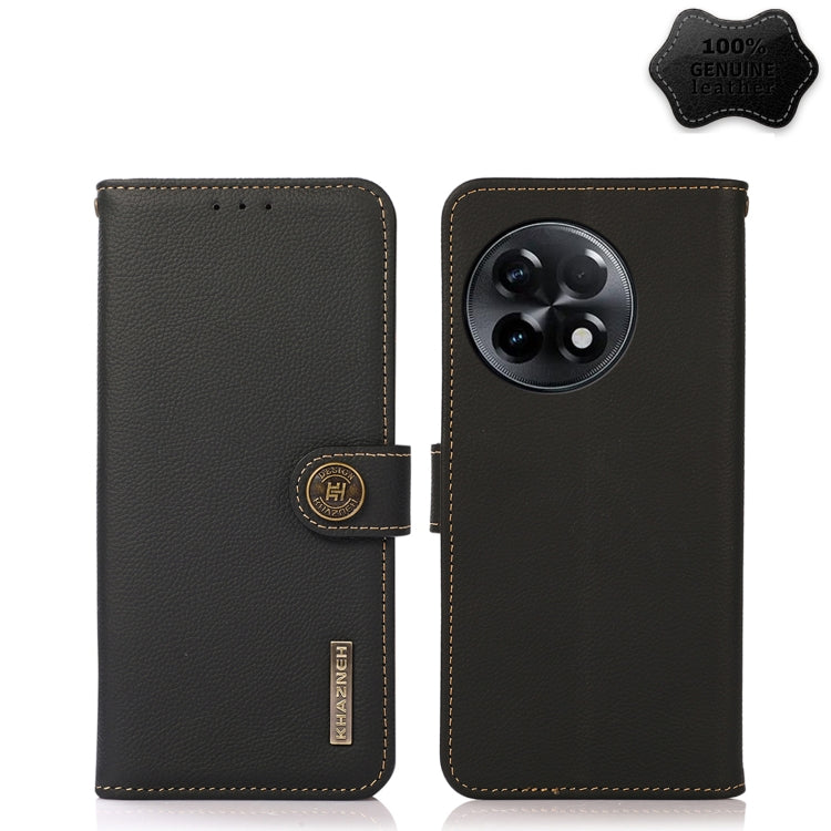 For OnePlus Ace 2 5G KHAZNEH Custer Texture RFID Genuine Leather Phone Case(Black)