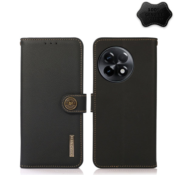 For OnePlus Ace 2 5G KHAZNEH Custer Texture RFID Genuine Leather Phone Case(Black)