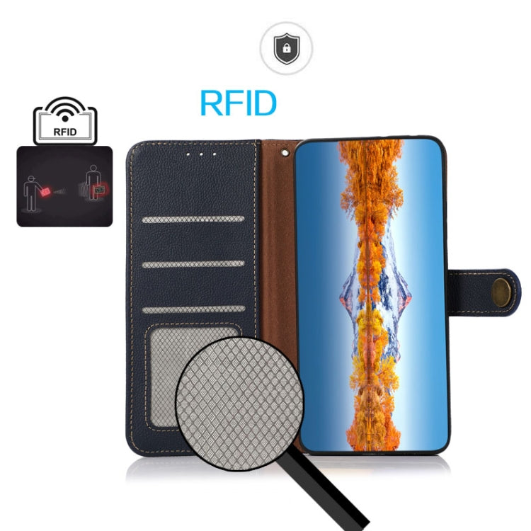 For OnePlus Ace 2 5G KHAZNEH Custer Texture RFID Genuine Leather Phone Case(Blue)