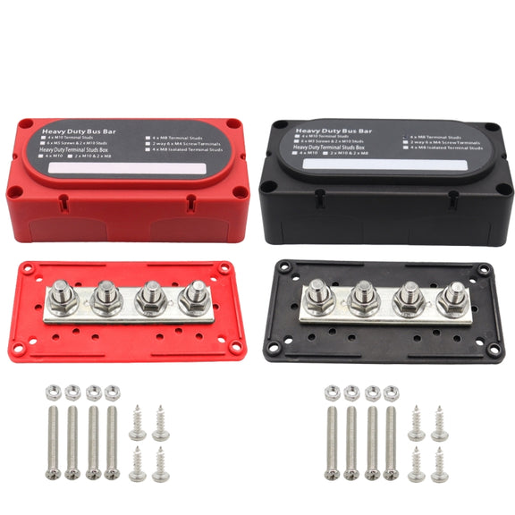CP-3090 1 Pair  300A 48V 4-way M10 Terminal Busbar(Black + Red)