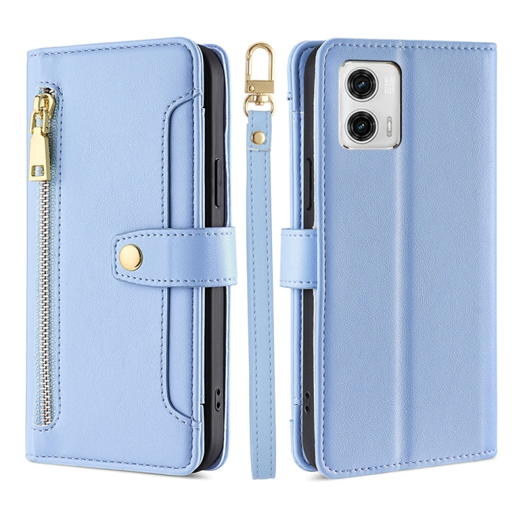 For Motorola Moto G73 5G Sheep Texture Cross-body Zipper Wallet Leather Phone Case(Blue)