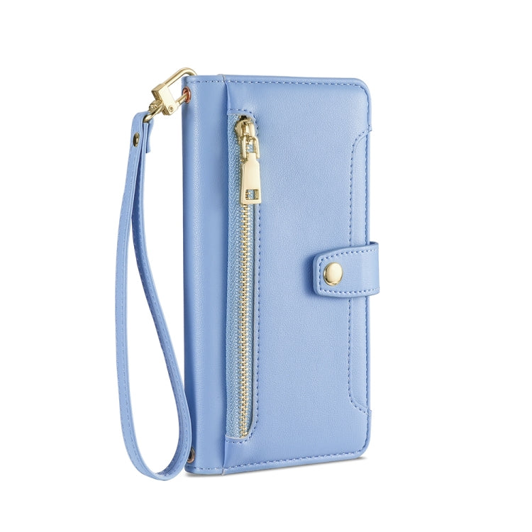 For Motorola Moto G73 5G Sheep Texture Cross-body Zipper Wallet Leather Phone Case(Blue)