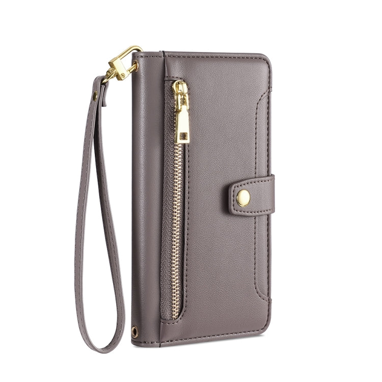 For Motorola Moto G73 5G Sheep Texture Cross-body Zipper Wallet Leather Phone Case(Grey)
