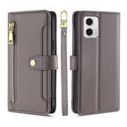 For Motorola Moto G73 5G Sheep Texture Cross-body Zipper Wallet Leather Phone Case(Grey)