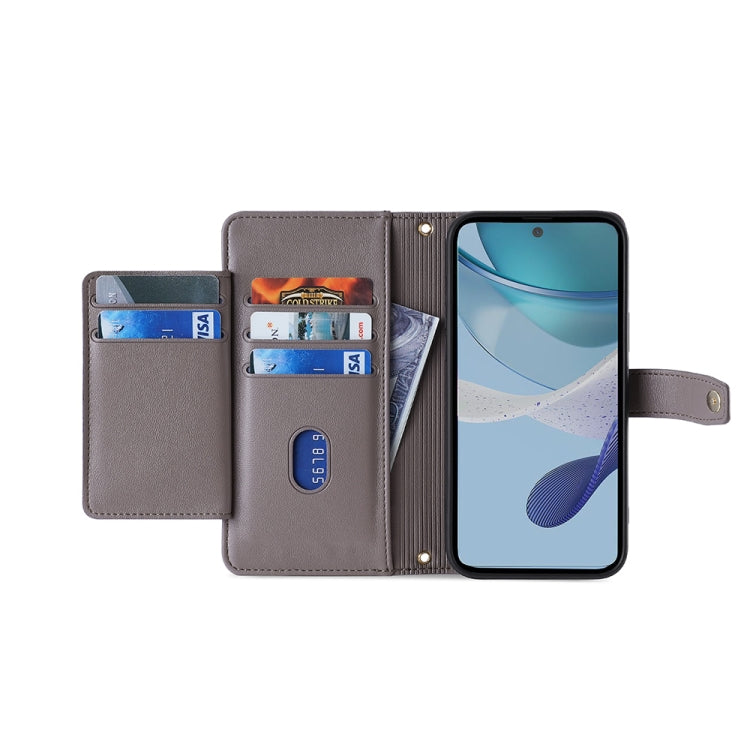 For Motorola Moto G73 5G Sheep Texture Cross-body Zipper Wallet Leather Phone Case(Grey)