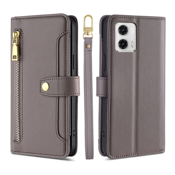 For Motorola Moto G73 5G Sheep Texture Cross-body Zipper Wallet Leather Phone Case(Grey)