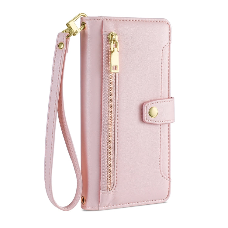 For OnePlus Ace 2/11R Sheep Texture Cross-body Zipper Wallet Leather Phone Case(Pink)