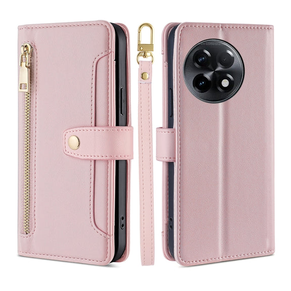 For OnePlus Ace 2/11R Sheep Texture Cross-body Zipper Wallet Leather Phone Case(Pink)