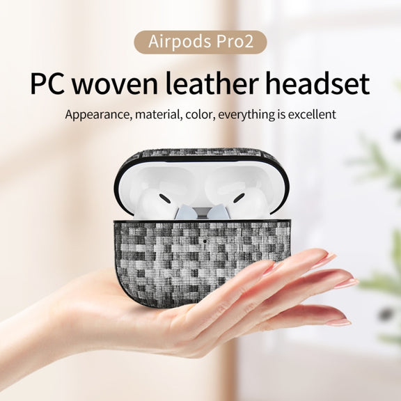 For AirPods Pro 2 PC Woven Leather Skin Earphone Case(Gray)