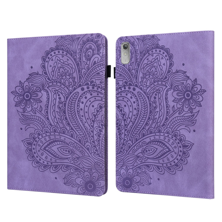 For Lenovo Tab P11 Gen 2 Peacock Embossed Pattern Leather Tablet Case(Purple)