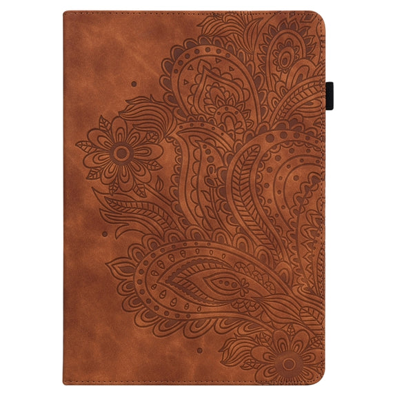 For Huawei MatePad SE 10.4 2022 Peacock Embossed Pattern Leather Tablet Case(Brown)