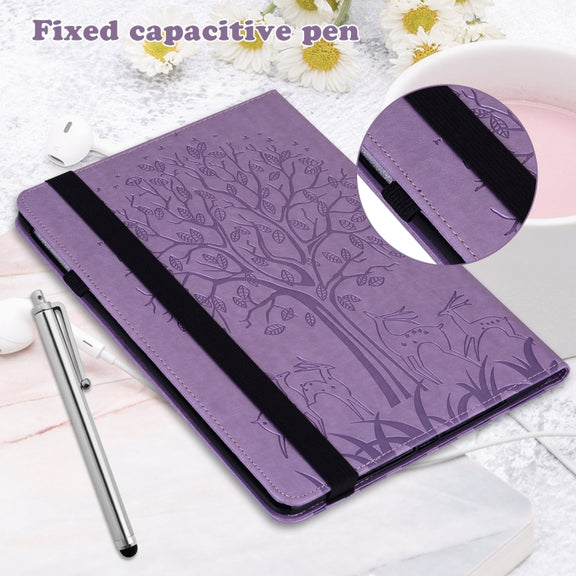 For Lenovo Tab P11 Gen 2 Tree & Deer Pattern Embossed Leather Tablet Case(Purple)