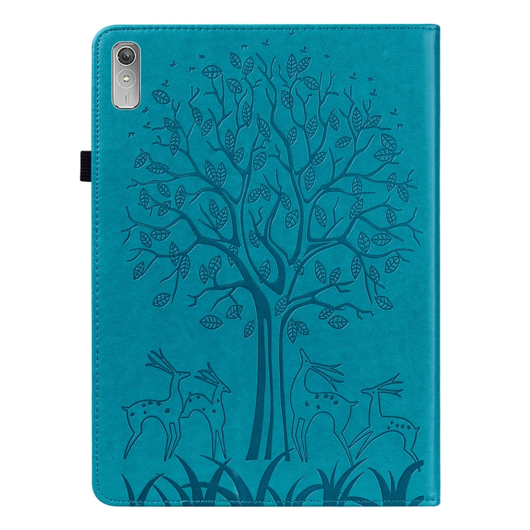 For Lenovo Tab P11 Gen 2 Tree & Deer Pattern Embossed Leather Tablet Case(Blue)