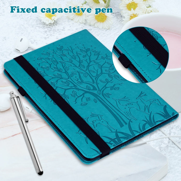 For Lenovo Tab P11 Gen 2 Tree & Deer Pattern Embossed Leather Tablet Case(Blue)