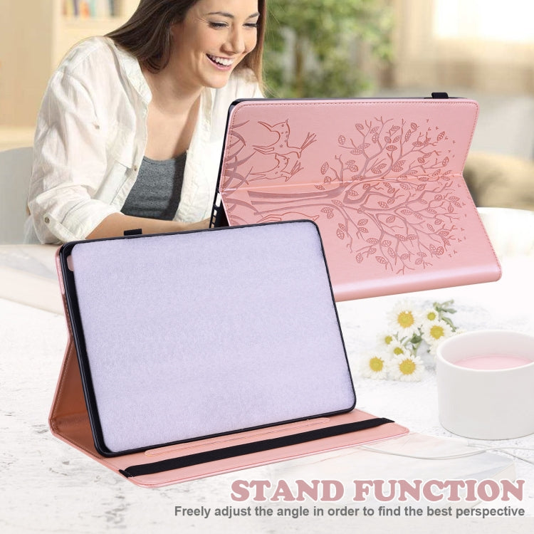 For Lenovo Tab P11 Gen 2 Tree & Deer Pattern Embossed Leather Tablet Case(Pink)