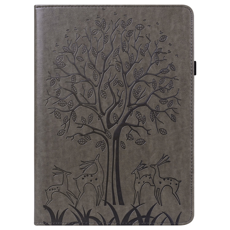 For Lenovo Tab P11 Gen 2 Tree & Deer Pattern Embossed Leather Tablet Case(Grey)