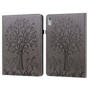 For Lenovo Tab P11 Gen 2 Tree & Deer Pattern Embossed Leather Tablet Case(Grey)