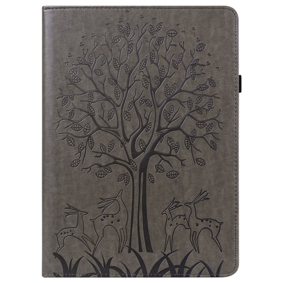 For Lenovo Tab P11 Gen 2 Tree & Deer Pattern Embossed Leather Tablet Case(Grey)