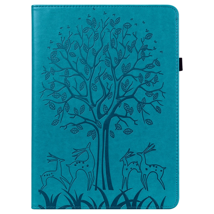 For Lenovo Tab P11 Pro Gen 2 Tree & Deer Pattern Embossed Leather Tablet Case(Blue)