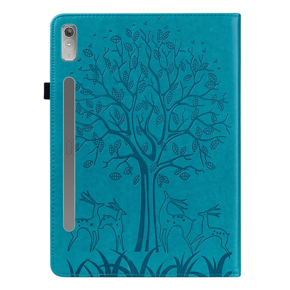 For Lenovo Tab P11 Pro Gen 2 Tree & Deer Pattern Embossed Leather Tablet Case(Blue)