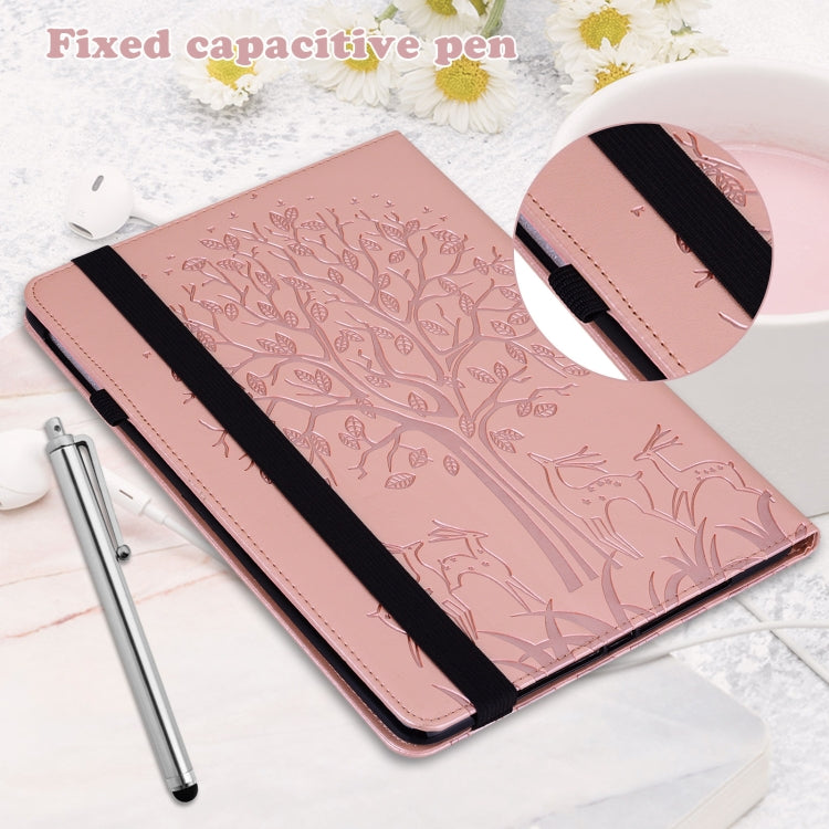 For Lenovo Tab P11 Pro Gen 2 Tree & Deer Pattern Embossed Leather Tablet Case(Pink)