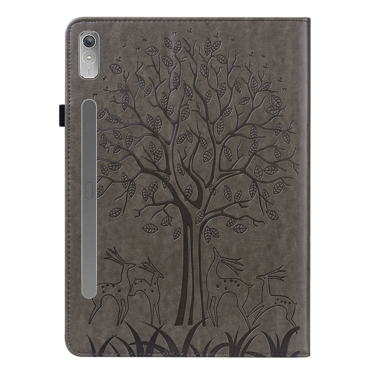 For Lenovo Tab P11 Pro Gen 2 Tree & Deer Pattern Embossed Leather Tablet Case(Grey)