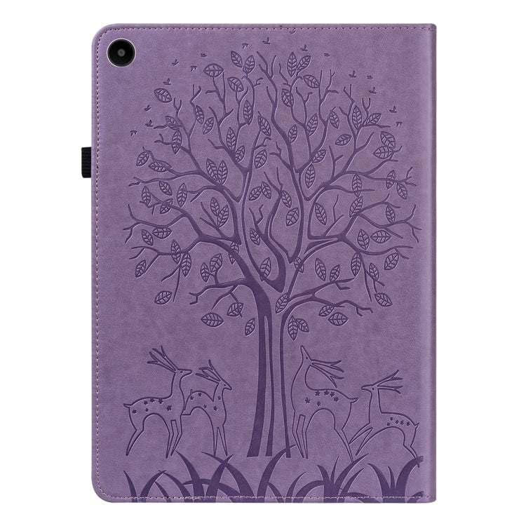 For Huawei MatePad SE 10.4 2022 Tree & Deer Pattern Embossed Leather Tablet Case(Purple)