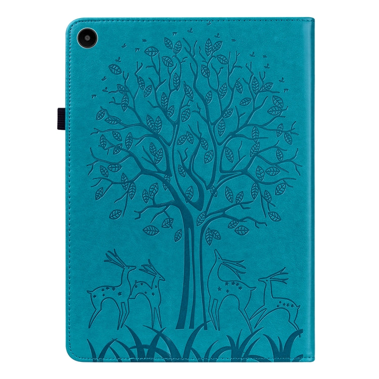 For Huawei MatePad SE 10.4 2022 Tree & Deer Pattern Embossed Leather Tablet Case(Blue)