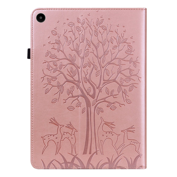 For Huawei MatePad SE 10.4 2022 Tree & Deer Pattern Embossed Leather Tablet Case(Pink)