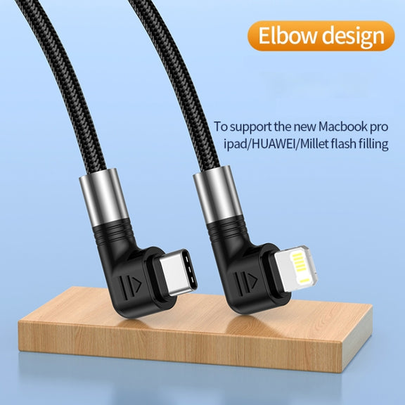 A9 30W USB-C/Type-C to 8 Pin Double Elbow Data Cable, Length:2m
