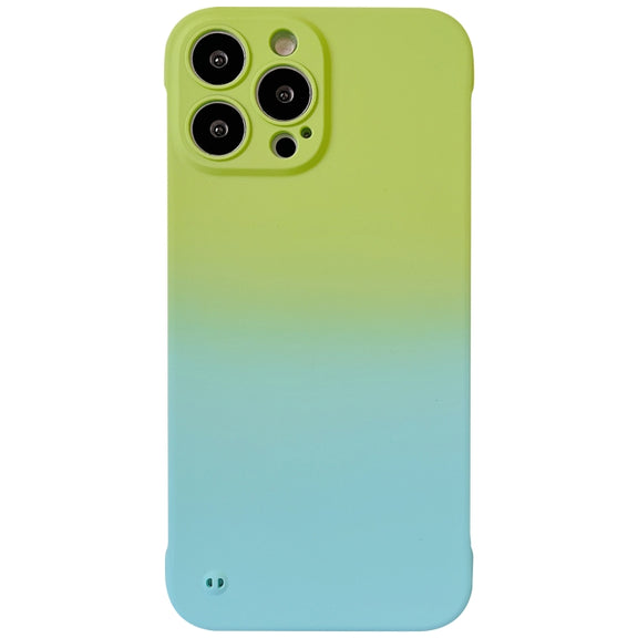 For iPhone 14 Frameless Skin Feel Gradient Phone Case(Green + Light Blue)