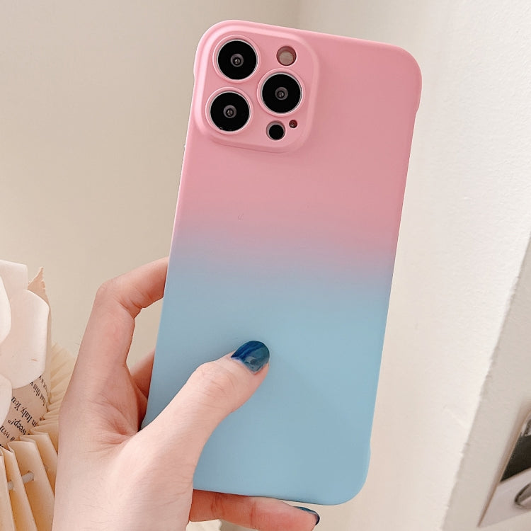 For iPhone 14 Plus Frameless Skin Feel Gradient Phone Case(Pink + Light Blue)