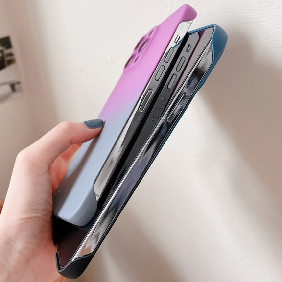 For iPhone 14 Plus Frameless Skin Feel Gradient Phone Case(Blue + Black)