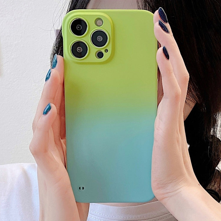For iPhone 13 Pro Frameless Skin Feel Gradient Phone Case(Green + Light Blue)