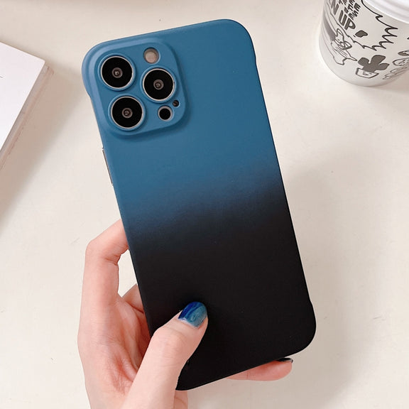For iPhone XS / X Frameless Skin Feel Gradient Phone Case(Blue + Black)
