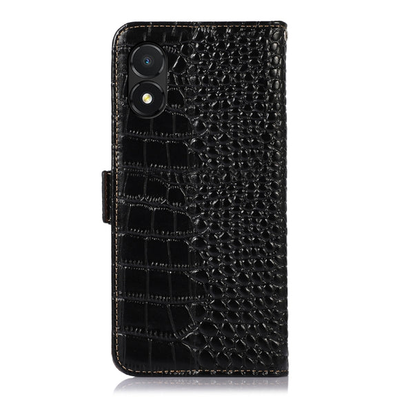 For Honor X5 Crocodile Top Layer Cowhide Leather Phone Case(Black)