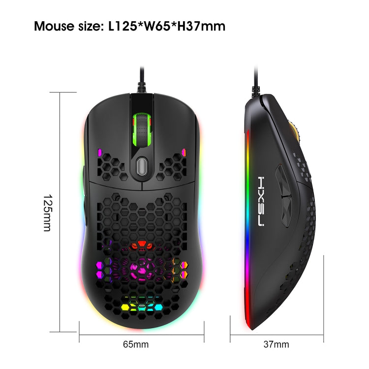 HXSJ X600 6 Keys RGB Luminous Macro Programming Wired Gaming Mouse(Black)
