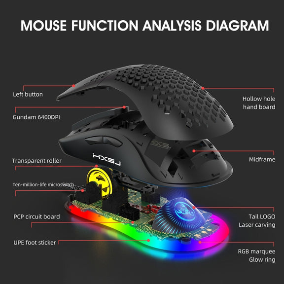 HXSJ X600 6 Keys RGB Luminous Macro Programming Wired Gaming Mouse(Black)