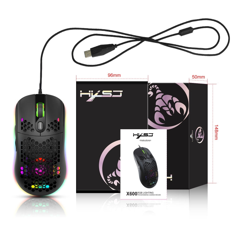 HXSJ X600 6 Keys RGB Luminous Macro Programming Wired Gaming Mouse(Black)