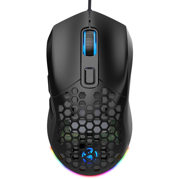 HXSJ X300 7200DPI RGB Backlight Interchangeable Back Cover Hole Gaming Wired Mouse(Black)