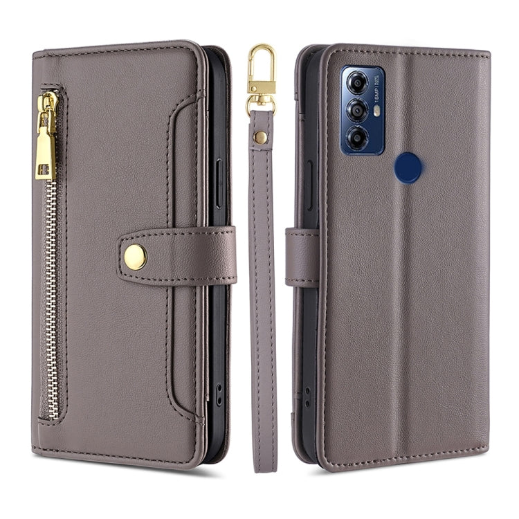 For Motorola Moto G Play 2023 Sheep Texture Cross-body Zipper Wallet Leather Phone Case(Grey)