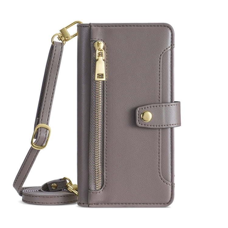 For Motorola Moto G Play 2023 Sheep Texture Cross-body Zipper Wallet Leather Phone Case(Grey)