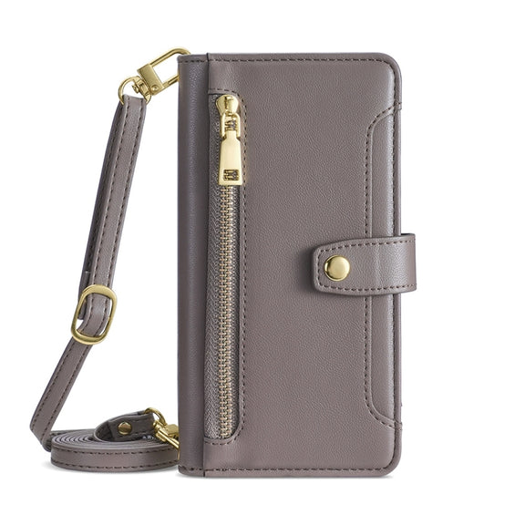 For Motorola Moto G Play 2023 Sheep Texture Cross-body Zipper Wallet Leather Phone Case(Grey)