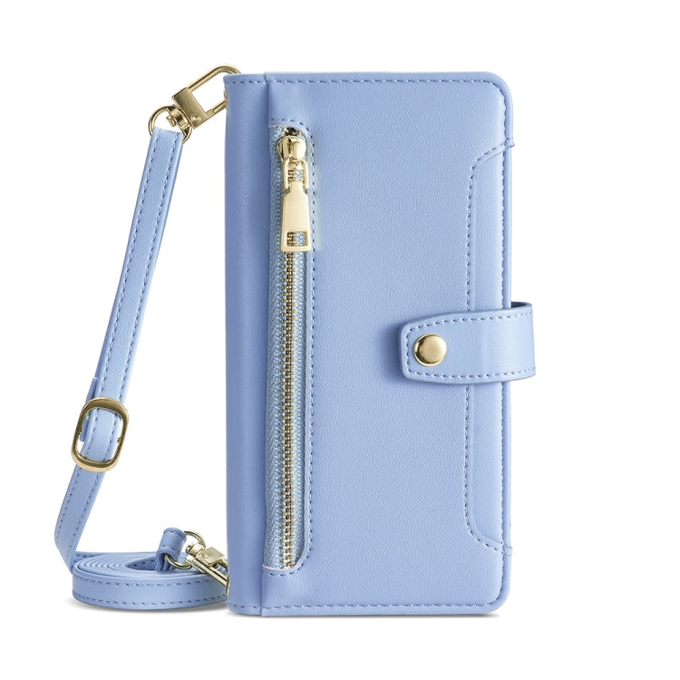 For Motorola Moto G Play 2023 Sheep Texture Cross-body Zipper Wallet Leather Phone Case(Blue)