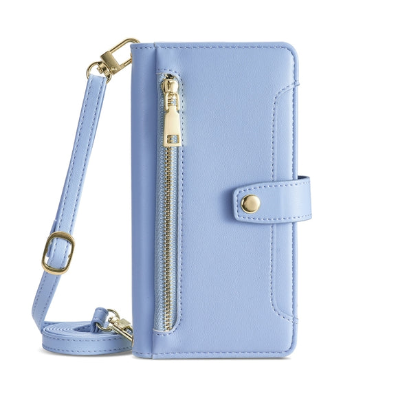 For Motorola Moto G Play 2023 Sheep Texture Cross-body Zipper Wallet Leather Phone Case(Blue)