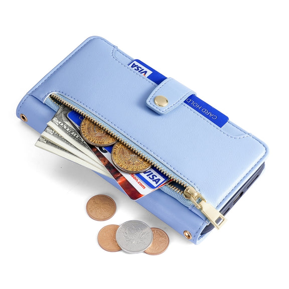 For Motorola Moto G Play 2023 Sheep Texture Cross-body Zipper Wallet Leather Phone Case(Blue)