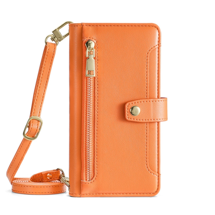 For Motorola Moto G Play 2023 Sheep Texture Cross-body Zipper Wallet Leather Phone Case(Orange)