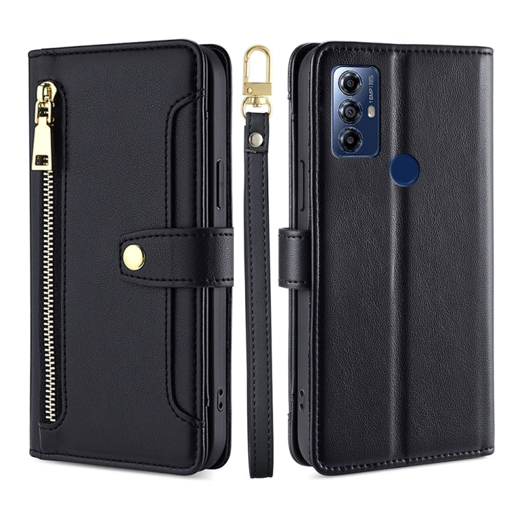 For Motorola Moto G Play 2023 Sheep Texture Cross-body Zipper Wallet Leather Phone Case(Black)